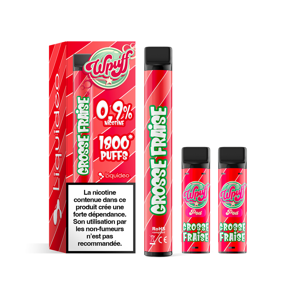 Wpuff 1800 - 1 batterie + 3 pods Grosse Fraise x5