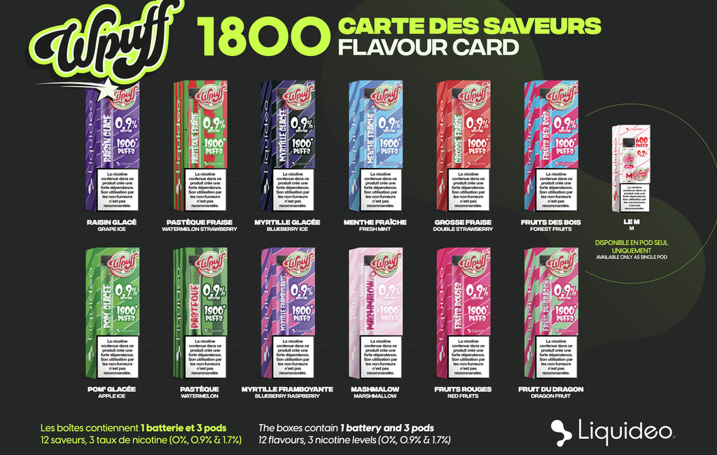 Wpuff 1800 - Carte des saveurs