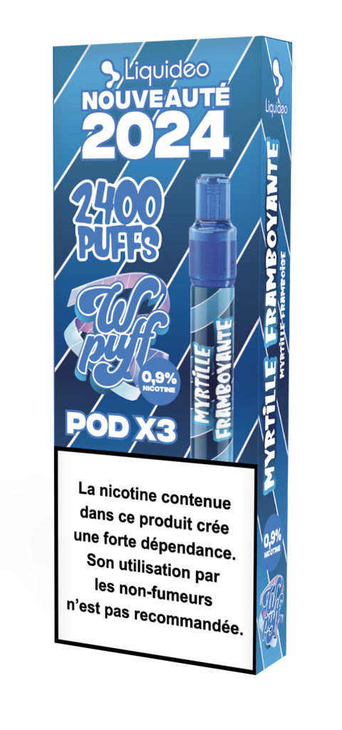 Wpuff Pod 2.0 - 1 batterie + 3 pods Myrtille Framboyante x10