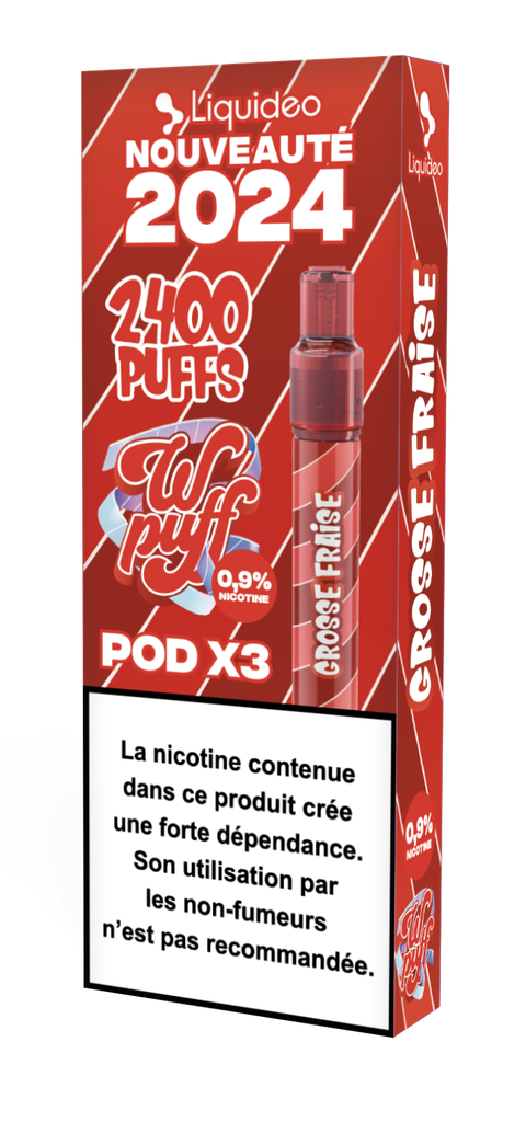 Wpuff Pod 2.0 - 1 batterie + 3 pods Grosse Fraise x10